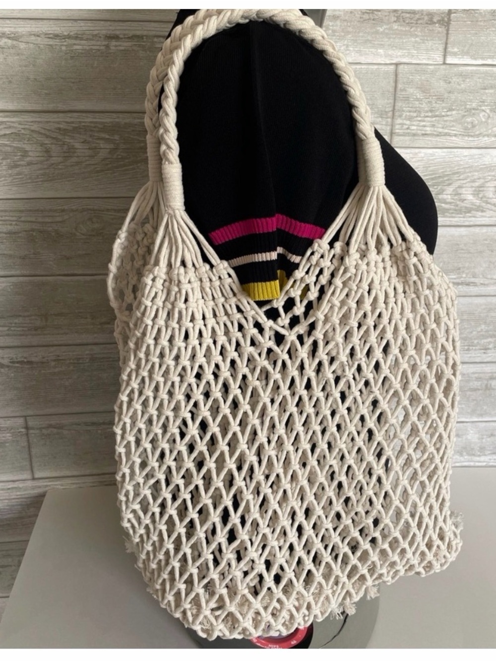 Cream Macramé Net Tote Bag - Lightweight Women’s Beach & Market Bag